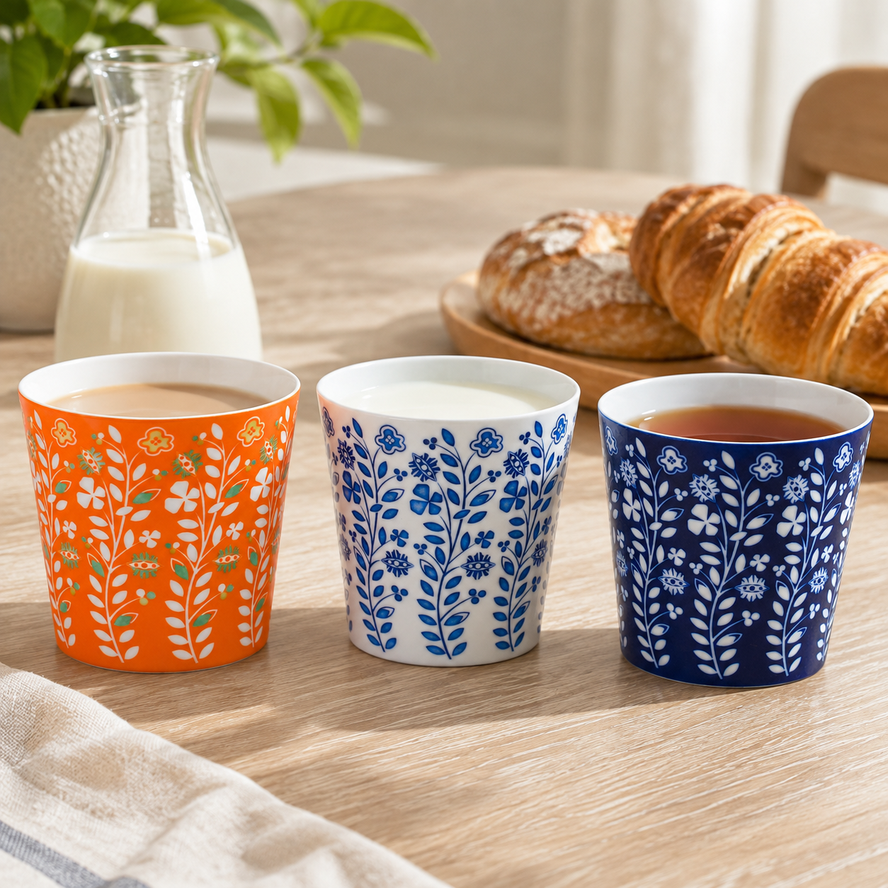 Three Vine Choko Cup colours with coffee, milk and tea